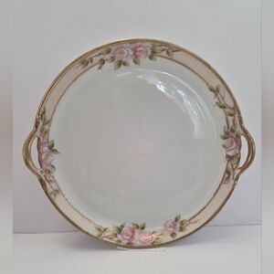 Nippon Hand Painted Handled Tray Candy Dish Pink Floral Gilt Edge